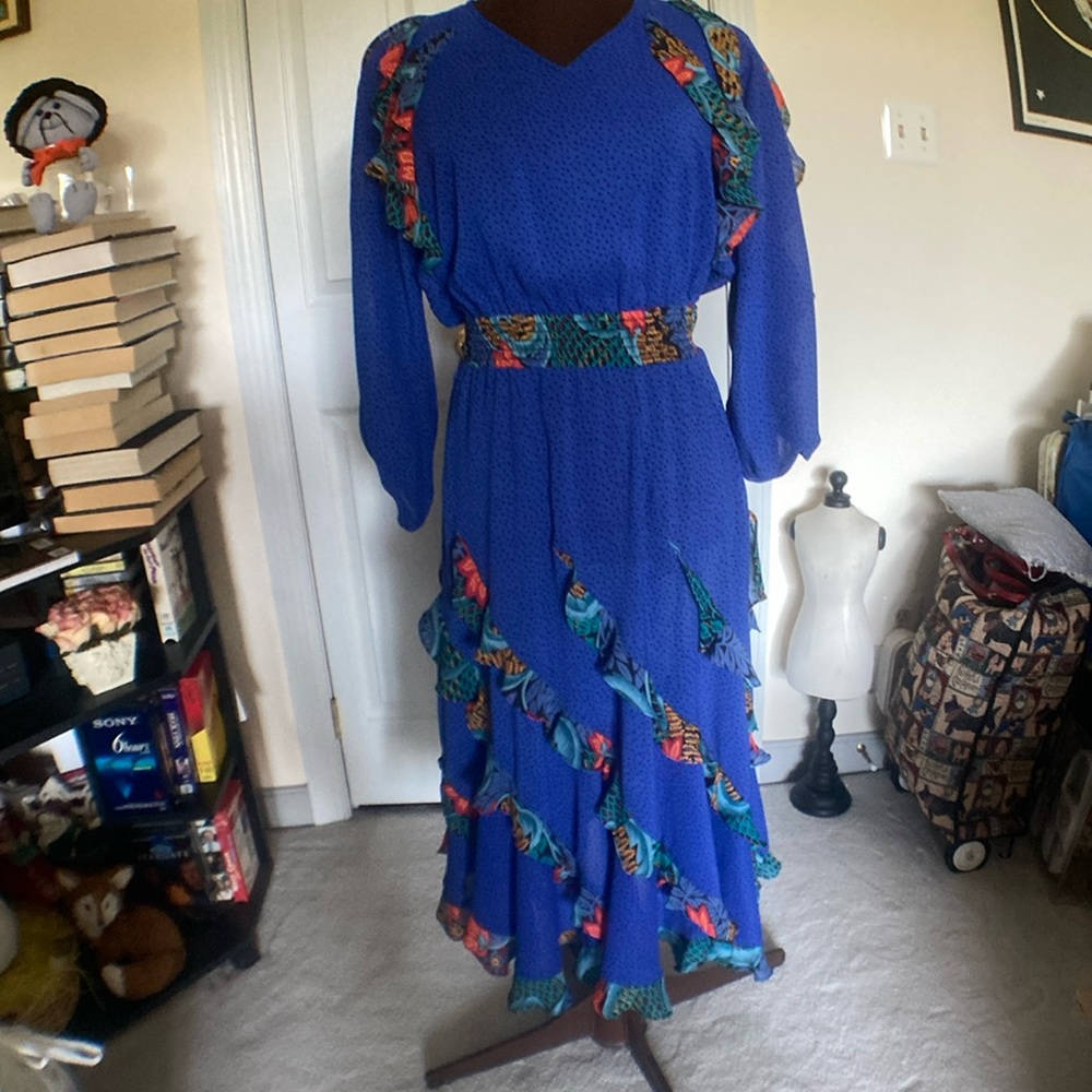 Vintage, 80s, Assorti for Susan Freis ruffle sheer dress